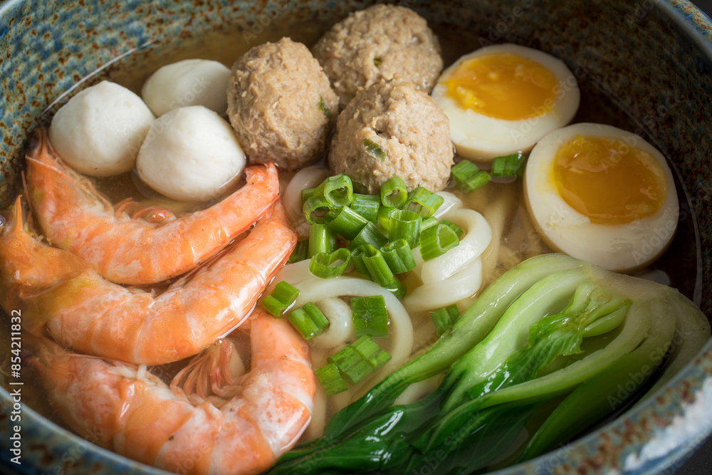 Seafood Ramen Soup with Noodles and Broth Seafood Ramen Soup with Noodles and Broth