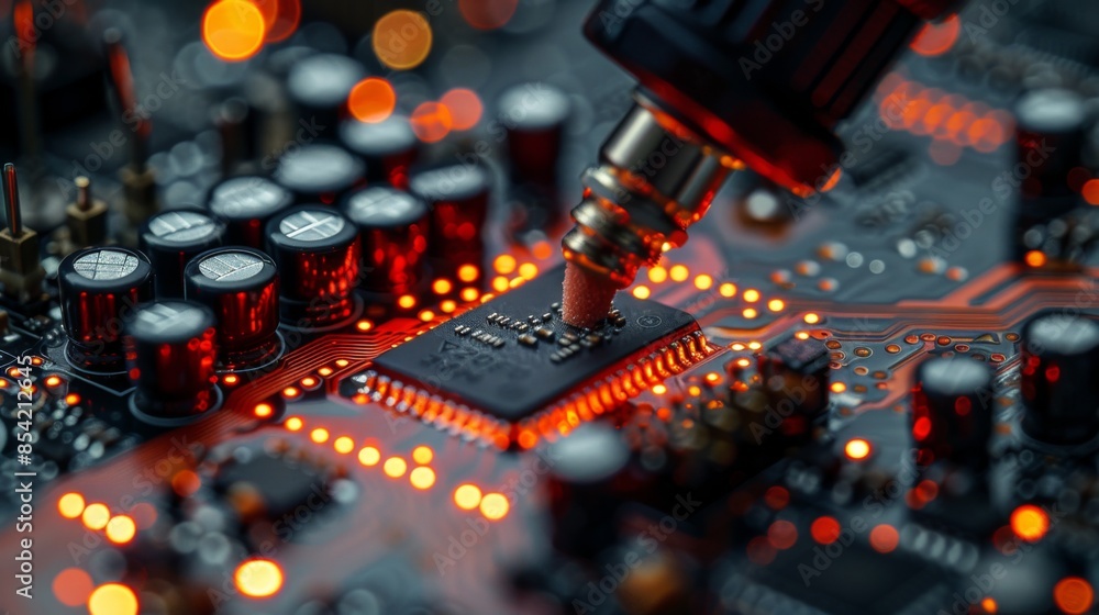 Depict the process of cleaning and reapplying thermal paste to a computers CPU and GPU, ensuring efficient heat transfer and Depict the process of cleaning and reapplying thermal paste to a computers CPU and GPU, ensuring efficient heat transfer and