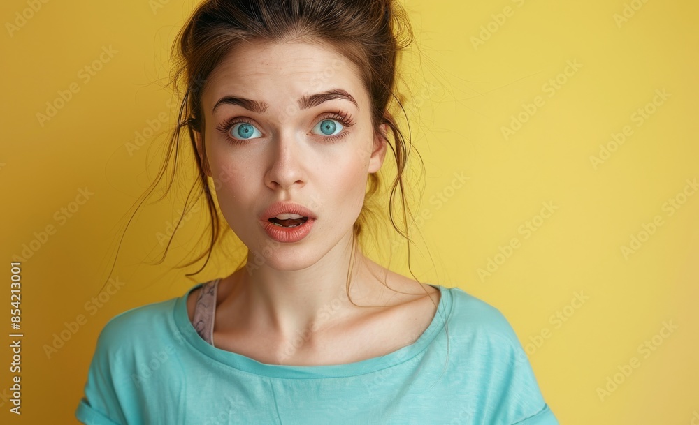 An image of an angry girl on a yellow background. A work of stock AI. An image of an angry girl on a yellow background. A work of stock AI.
