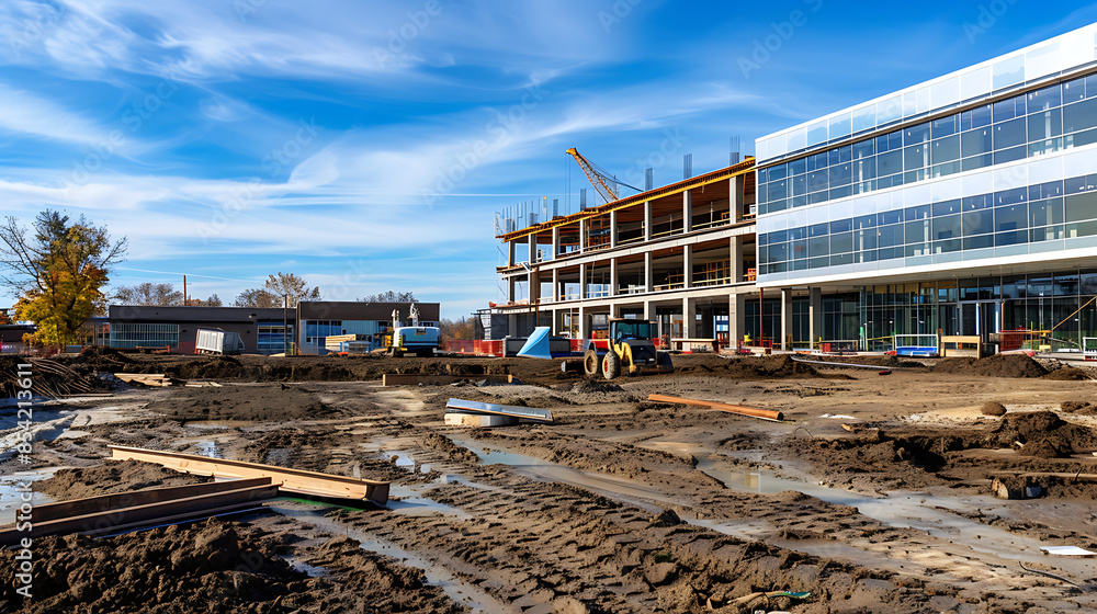 construction site for a large building with a clear blue sky background construction site for a large building with a clear blue sky background