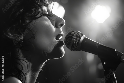 An obscured face performing a song at a live event, shown in monochrome, highlighting the emotional impact of music