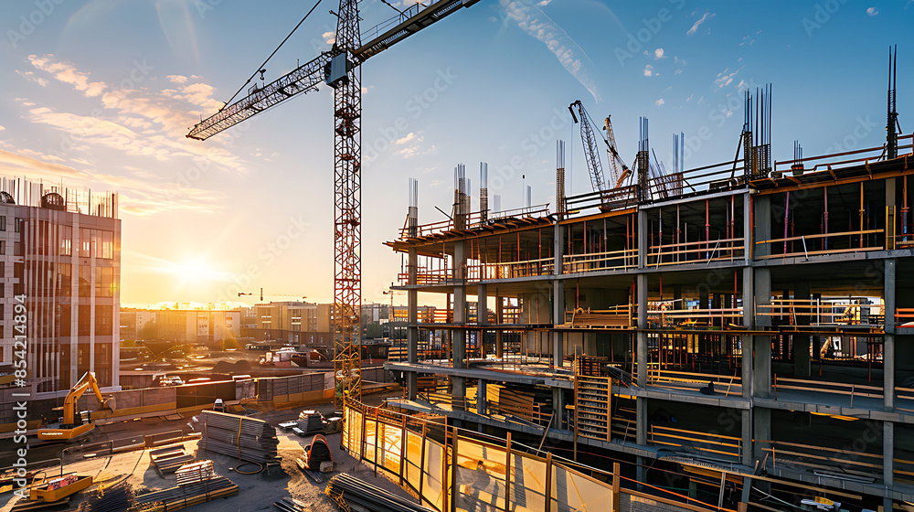 Fototapeta premium construction site for a large building with a clear blue sky background