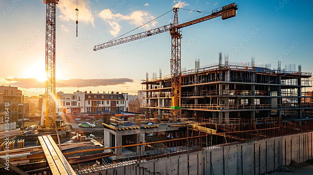 construction site for a large building with a clear blue sky background construction site for a large building with a clear blue sky background