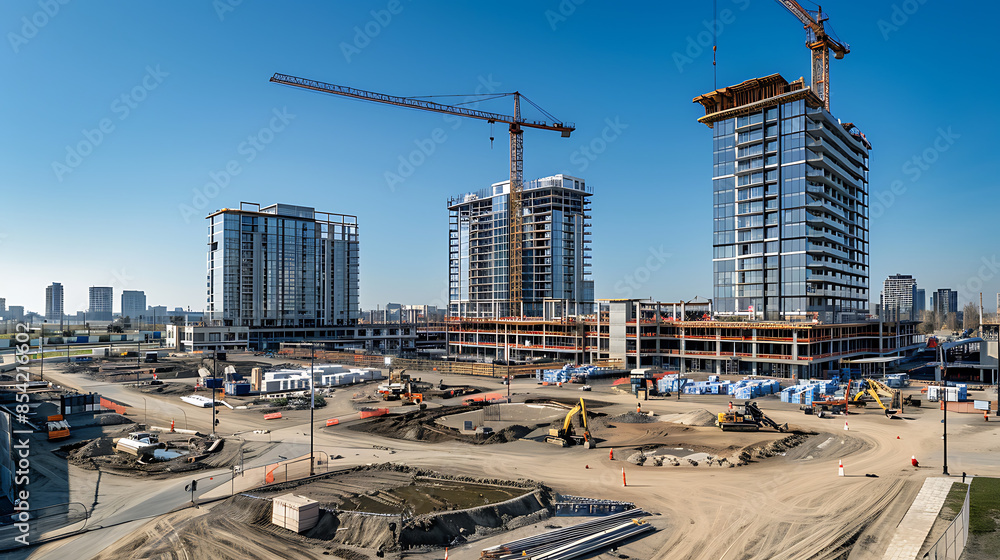 Naklejka premium construction site for a large building with a clear blue sky background