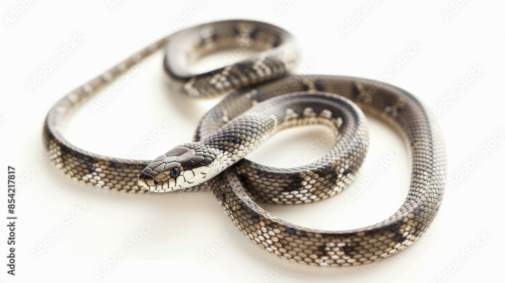 A snake is curled up on a white background A snake is curled up on a white background