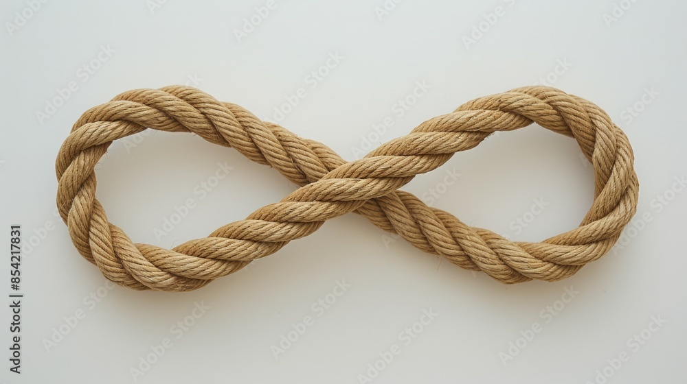 A rope is tied in a knot that looks like an infinity symbol, infinity sign concept A rope is tied in a knot that looks like an infinity symbol, infinity sign concept