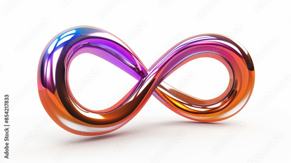 A colorful, shiny, and reflective infinity symbol, infinity sign concept A colorful, shiny, and reflective infinity symbol, infinity sign concept