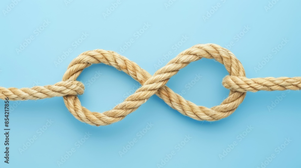 A rope is tied in a knot, with the knot being in the shape of an infinity symbol, infinity sign concept A rope is tied in a knot, with the knot being in the shape of an infinity symbol, infinity sign concept