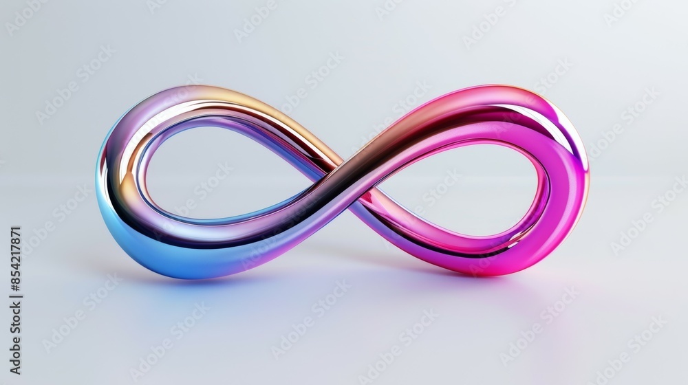 A colorful, shiny, and reflective infinity symbol, infinity sign concept A colorful, shiny, and reflective infinity symbol, infinity sign concept