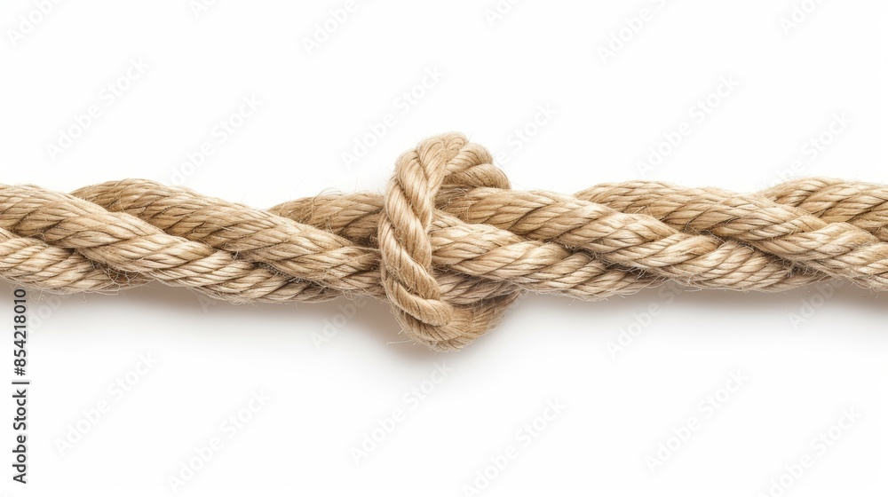 A rope with a knot in it on a white background A rope with a knot in it on a white background
