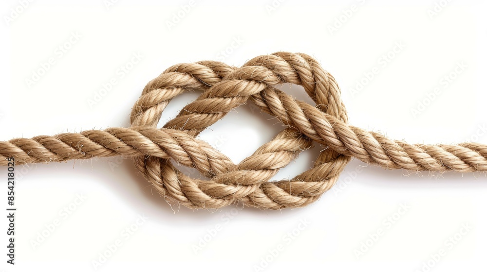 A rope is tied in a knot on a white background A rope is tied in a knot on a white background