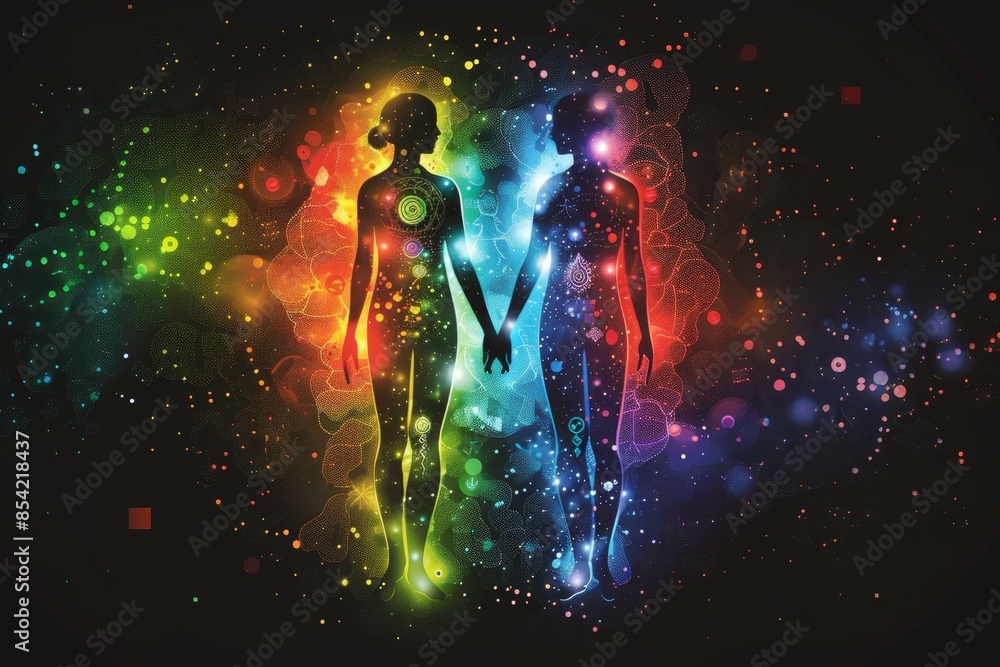 Human energy body silhouette with aura and chakras depicting creation ...