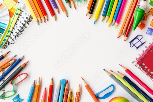 Colorful School Supplies Flat Lay on White Background