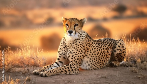 cheetah big cat sitting facing looking forward
