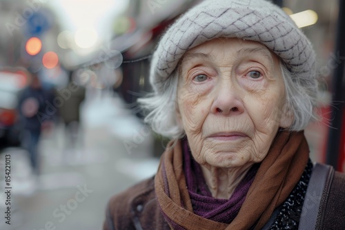 eldery woman on a city street Generative AI