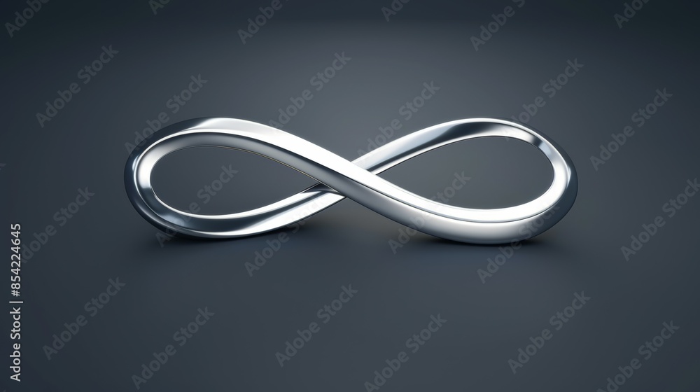 A silver infinity symbol is shown on a dark background, infinity sign concept A silver infinity symbol is shown on a dark background, infinity sign concept
