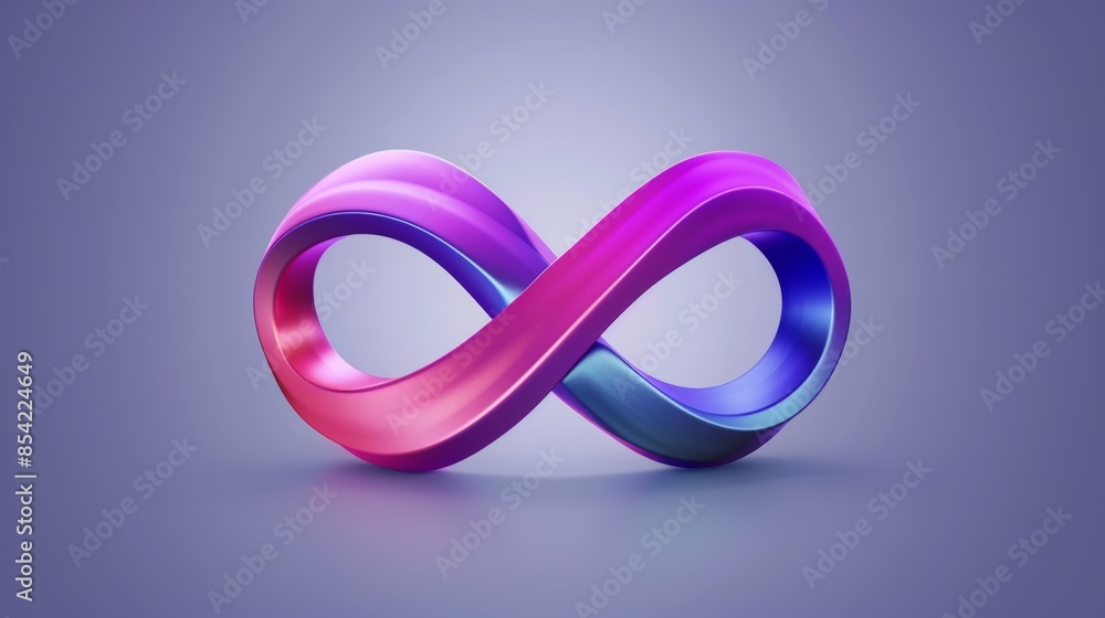 A purple and blue infinity symbol is shown on a gray background, infinity sign concept A purple and blue infinity symbol is shown on a gray background, infinity sign concept