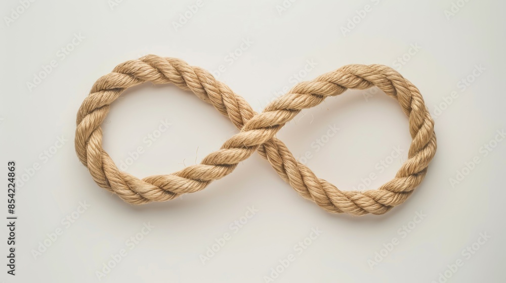 A rope is tied in a knot that looks like an infinity symbol, infinity sign concept A rope is tied in a knot that looks like an infinity symbol, infinity sign concept
