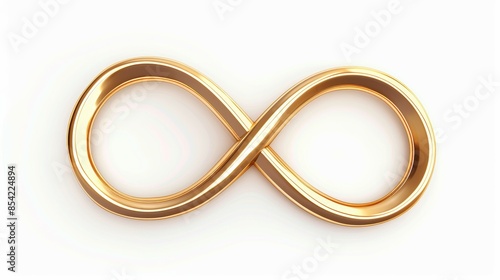 A gold infinity symbol is shown on a white background, infinity sign concept