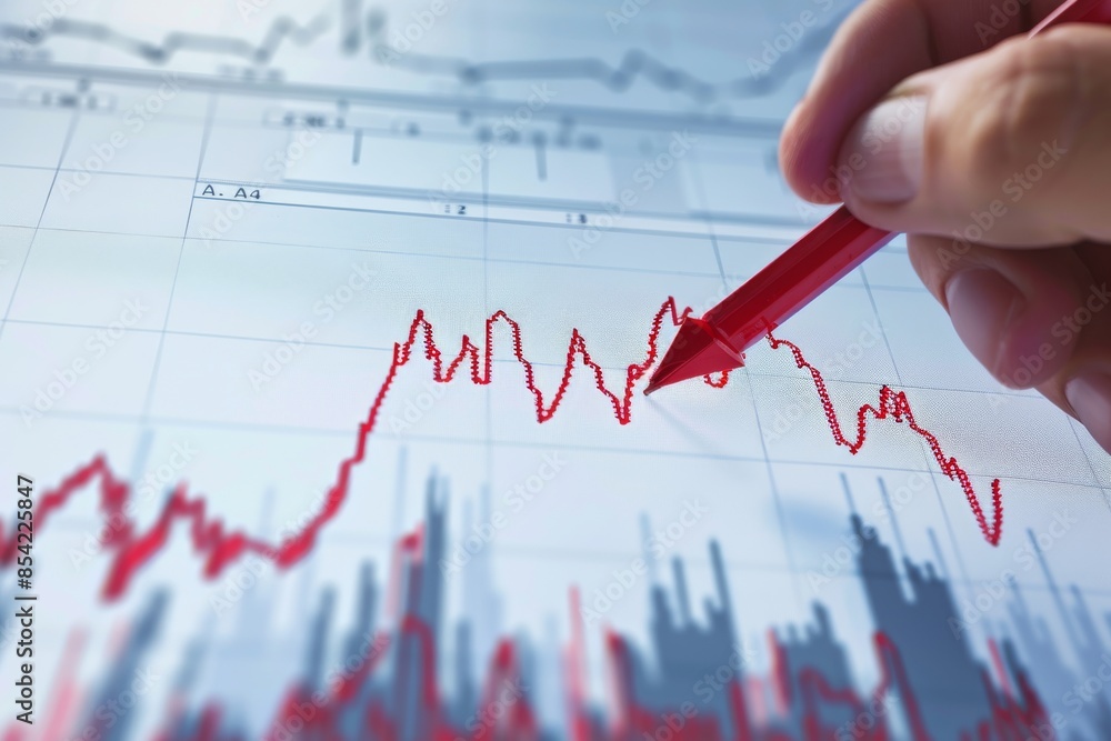 A businessman touches a virtual graph, chart, diagram with his hand A businessman touches a virtual graph, chart, diagram with his hand