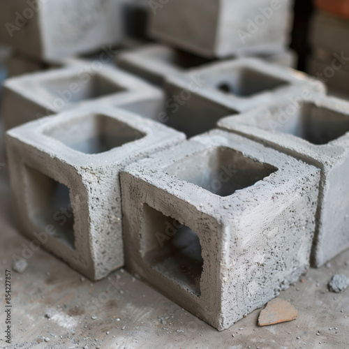 Concrete Blocks Organized Squarely in a Construction Site for Easy Access