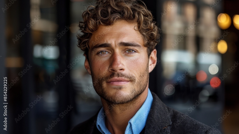 A striking image of a man with curly hair dressed in formal attire, exuding a confident aura A striking image of a man with curly hair dressed in formal attire, exuding a confident aura