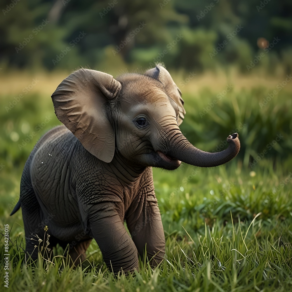 Fototapeta premium Baby Elephant In A Field Of Grass Generative Art