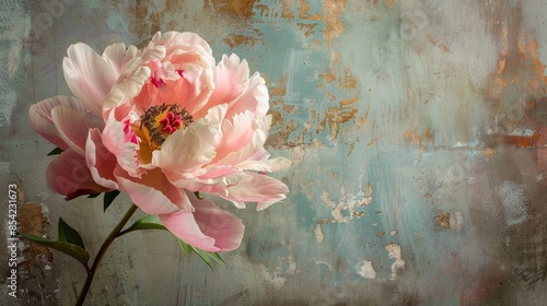 Fototapeta Naklejka Na Ścianę i Meble -  Antique peony against aged backdrop