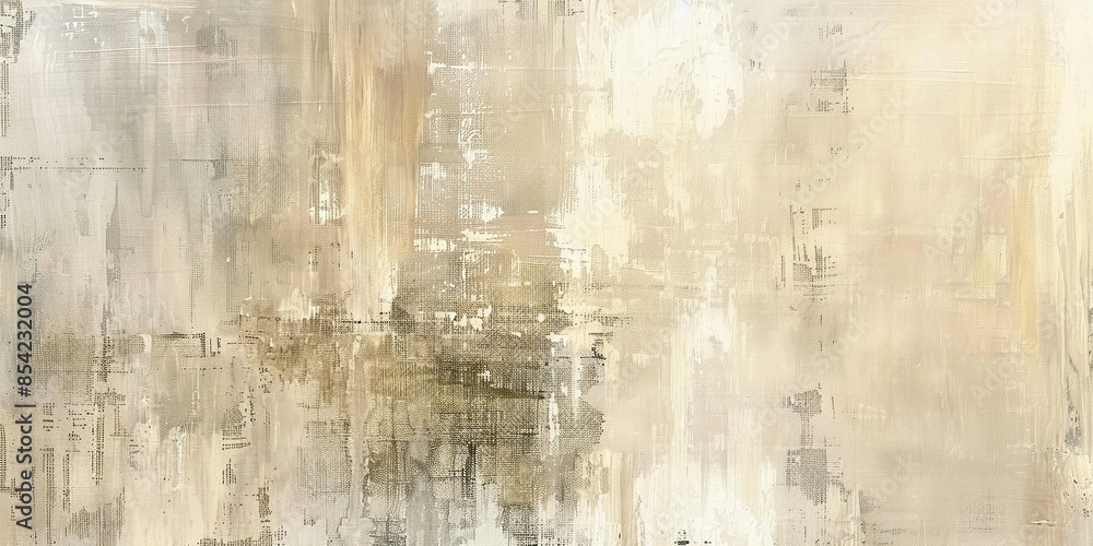 Fototapeta premium Abstract grunge aged cream white paint canvas texture background wallpaper. Backdrop, art, painting, weathering, tattered, artistic, detailed composition