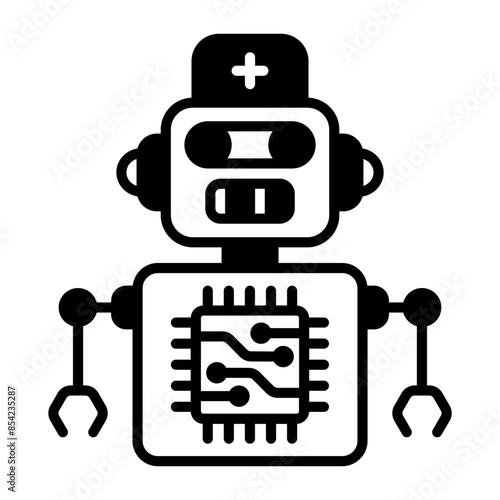 cybernetics Biorobot vector design, Artificial general intelligence symbol, Natural Language Processing sign, Machine and Deep Learning stock illustration, Caregiver Robots Programed with AI concept