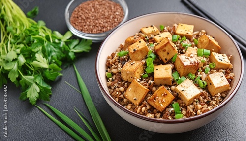 tofu and farro grain bowl photo