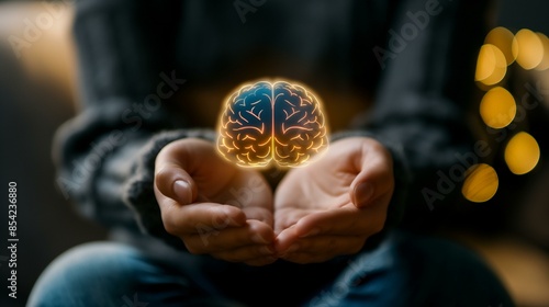 World Mental Health Day Concept With Glowing Brain In Hands Highlighting Mental Wellness