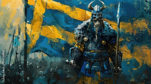 Swedish Flag with a Viking and an Designer - Picture the Swedish flag with a Viking representing Sweden's history and an designer © Ammar