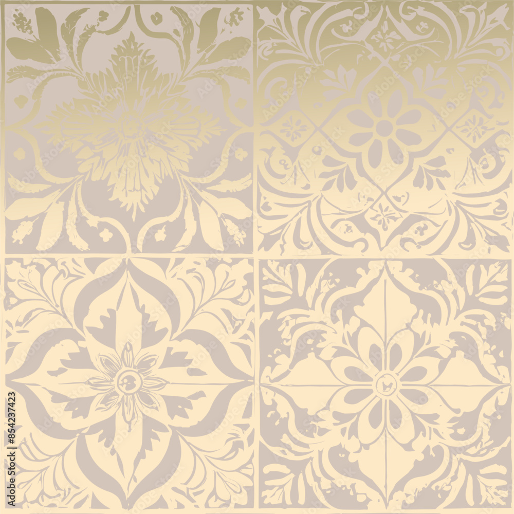 Fototapeta premium Gold foil tile with arabesque beige print 