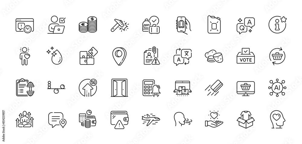 Clothing, Chat bubble and 5g upload line icons pack. AI, Question and Answer, Map pin icons. Online storage, Project deadline, Puzzle web icon. Web shop, Yoga, Info pictogram. Vector Clothing, Chat bubble and 5g upload line icons pack. AI, Question and Answer, Map pin icons. Online storage, Project deadline, Puzzle web icon. Web shop, Yoga, Info pictogram. Vector