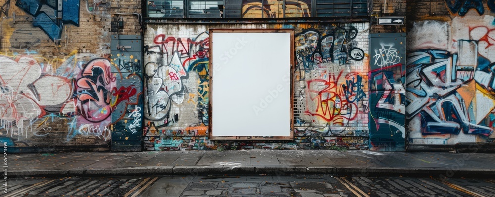 Obraz premium Blank Mock-Up Billboard for Advertising on a Graffiti-Covered Wall in the Street