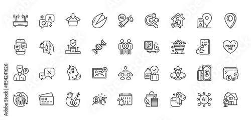 Pistachio nut, Reject and Chemistry lab line icons pack. AI, Question and Answer, Map pin icons. Employees teamwork, Security agency, Get box web icon. Card, Payment, Chemistry dna pictogram. Vector