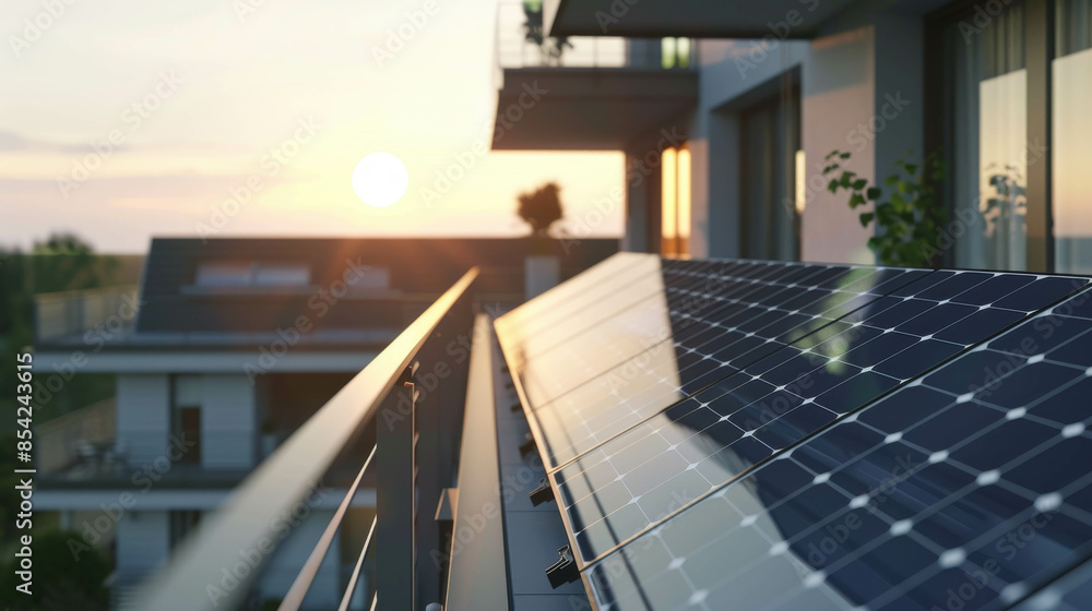 Naklejka premium solar panels installed on the balcony, angular view