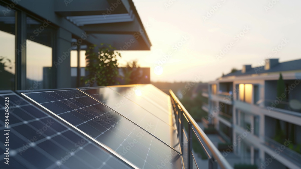 Fototapeta premium solar panels installed on the balcony, angular view