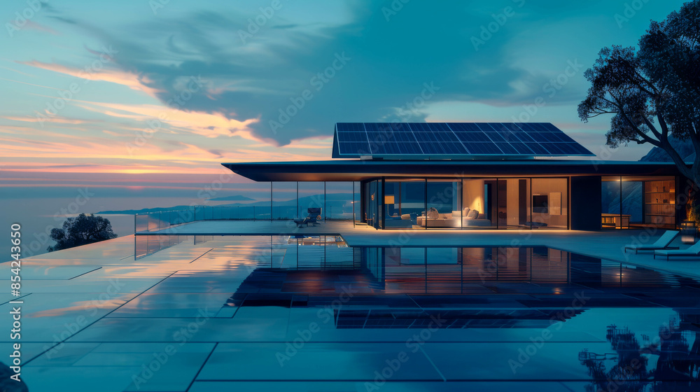 Fototapeta premium solar panels mounted on the roof of a modern house