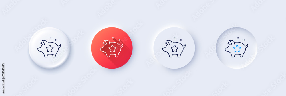 Loyalty points line icon. Neumorphic, Red gradient, 3d pin buttons. Bonus piggy. Discount program symbol. Line icons. Neumorphic buttons with outline signs. Vector Loyalty points line icon. Neumorphic, Red gradient, 3d pin buttons. Bonus piggy. Discount program symbol. Line icons. Neumorphic buttons with outline signs. Vector
