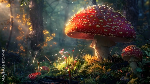 red poison mushroom in the forest 8k wallpaper hd realistic © Love Mohammad