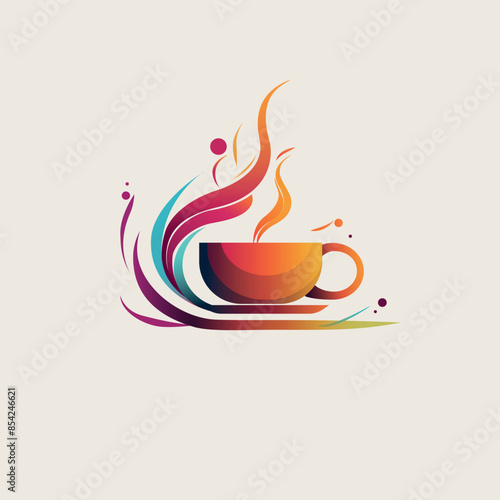 Black coffee cup logo icon. Abstract minimalist background. Vector illustration.