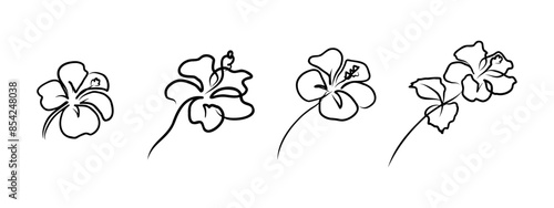 Hibiscus flower in one continuous line drawing. Floral abstract symbol in simple linear style. Organic red herbal tea concept in editable stroke. Doodle outline vector illustration