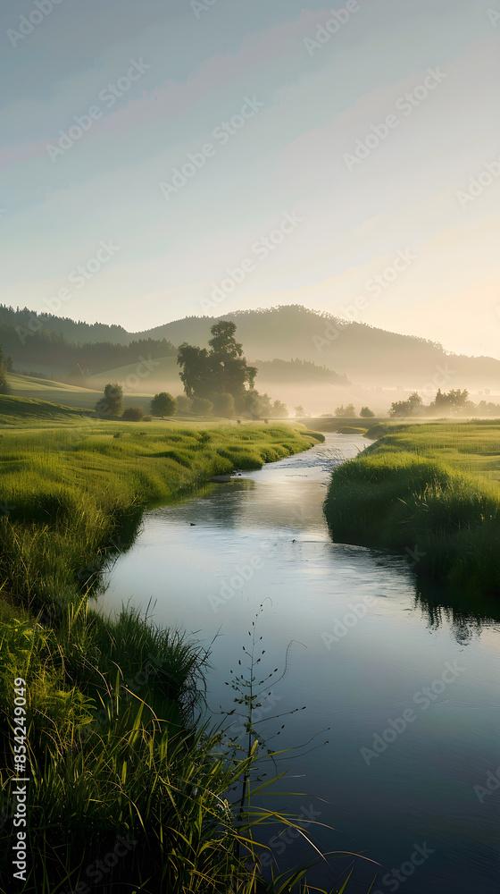 Serene Landscape with Clear Sky Indicating a Sunny Forecast and Promising Day Ahead Serene Landscape with Clear Sky Indicating a Sunny Forecast and Promising Day Ahead