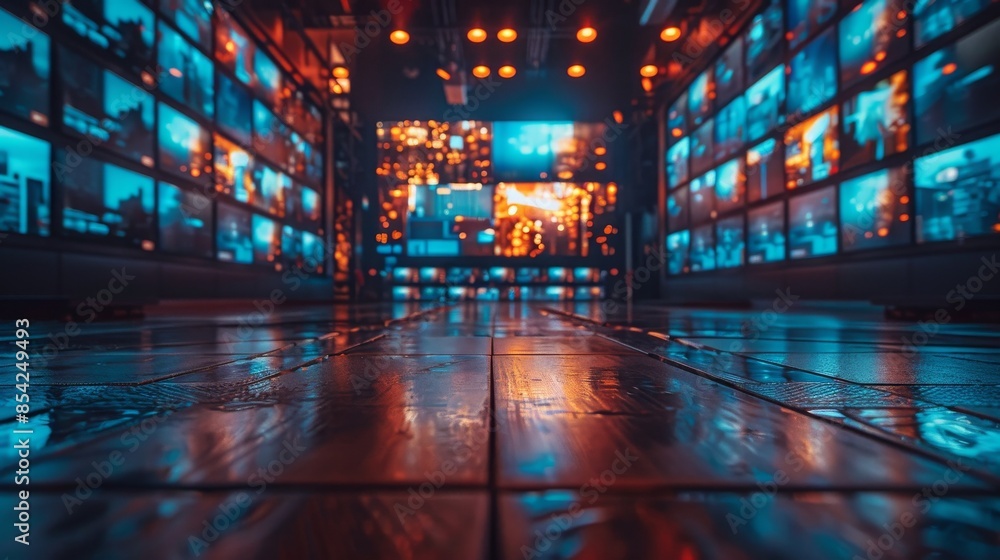 A low angle perspective of a futuristic corridor with illuminated panels and a vibrant color scheme A low angle perspective of a futuristic corridor with illuminated panels and a vibrant color scheme