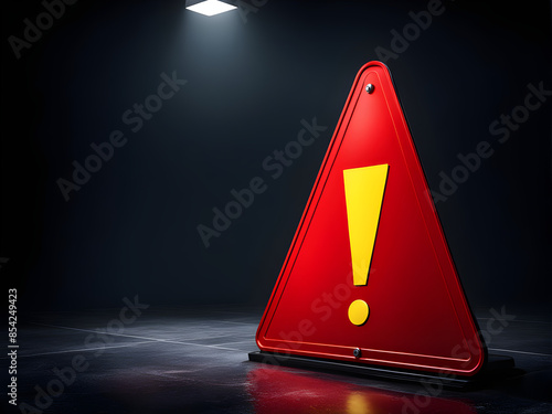Realistic red caution warning sign for attention exclamation mark traffic sign by 3d render illustration. Generative AI	