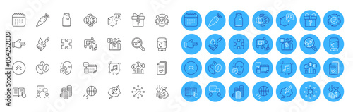 Approved teamwork, Augmented reality and Plan line icons pack. Water cooler, Secret gift, Travel luggage web icon. Bitcoin exchange, Calendar, Brush pictogram. Currency rate, Analytics. Vector