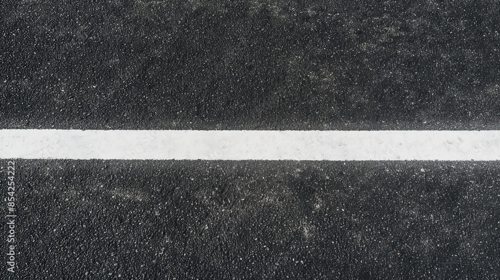 Fototapeta premium top view of black asphalt with one single white paint mark texture, background for overlay
