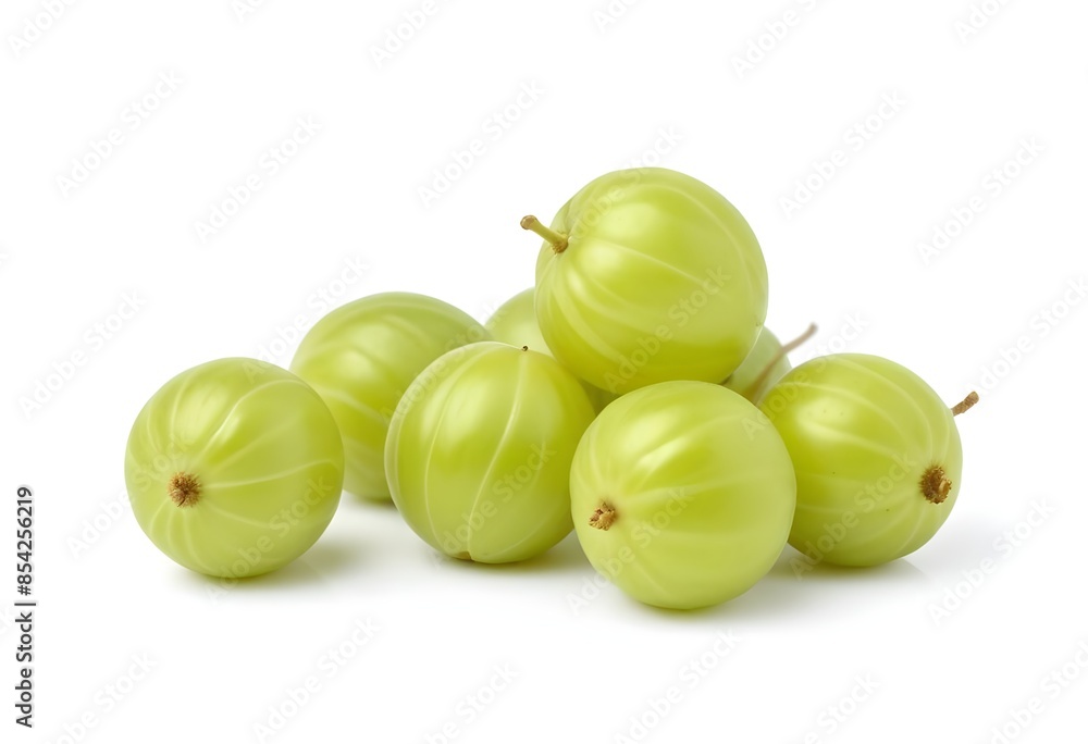 Green Indian Gooseberries on a White Background - Fresh and Tangy Superfruit Display Green Indian Gooseberries on a White Background - Fresh and Tangy Superfruit Display
